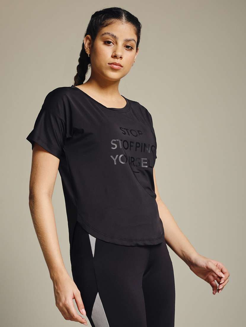 women typography prnted dri-fit sports t-shirt - 21959998 -  Standard Image - 2