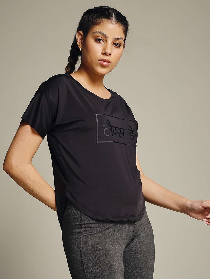 women typography prnted dri-fit sports t-shirt - 21960027 -  Standard Image - 2