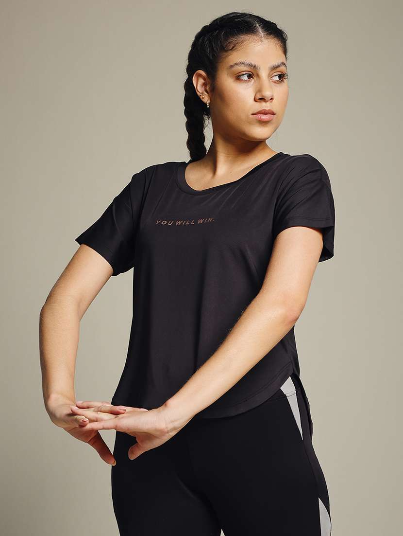 women typography prnted dri-fit sports t-shirt - 21960031 -  Standard Image - 2