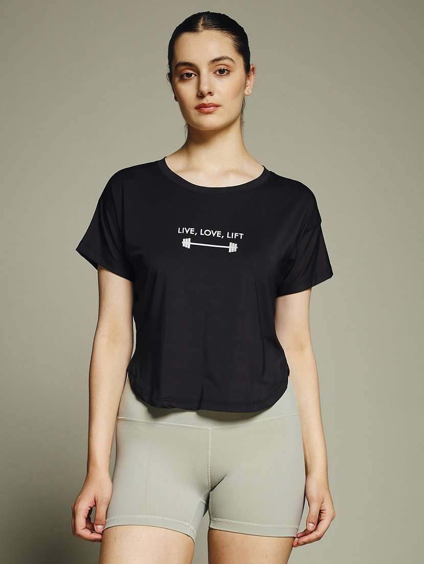 women typography prnted dri-fit sports t-shirt