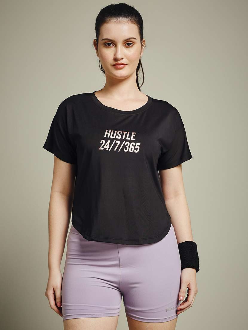 women typography prnted dri-fit sports t-shirt