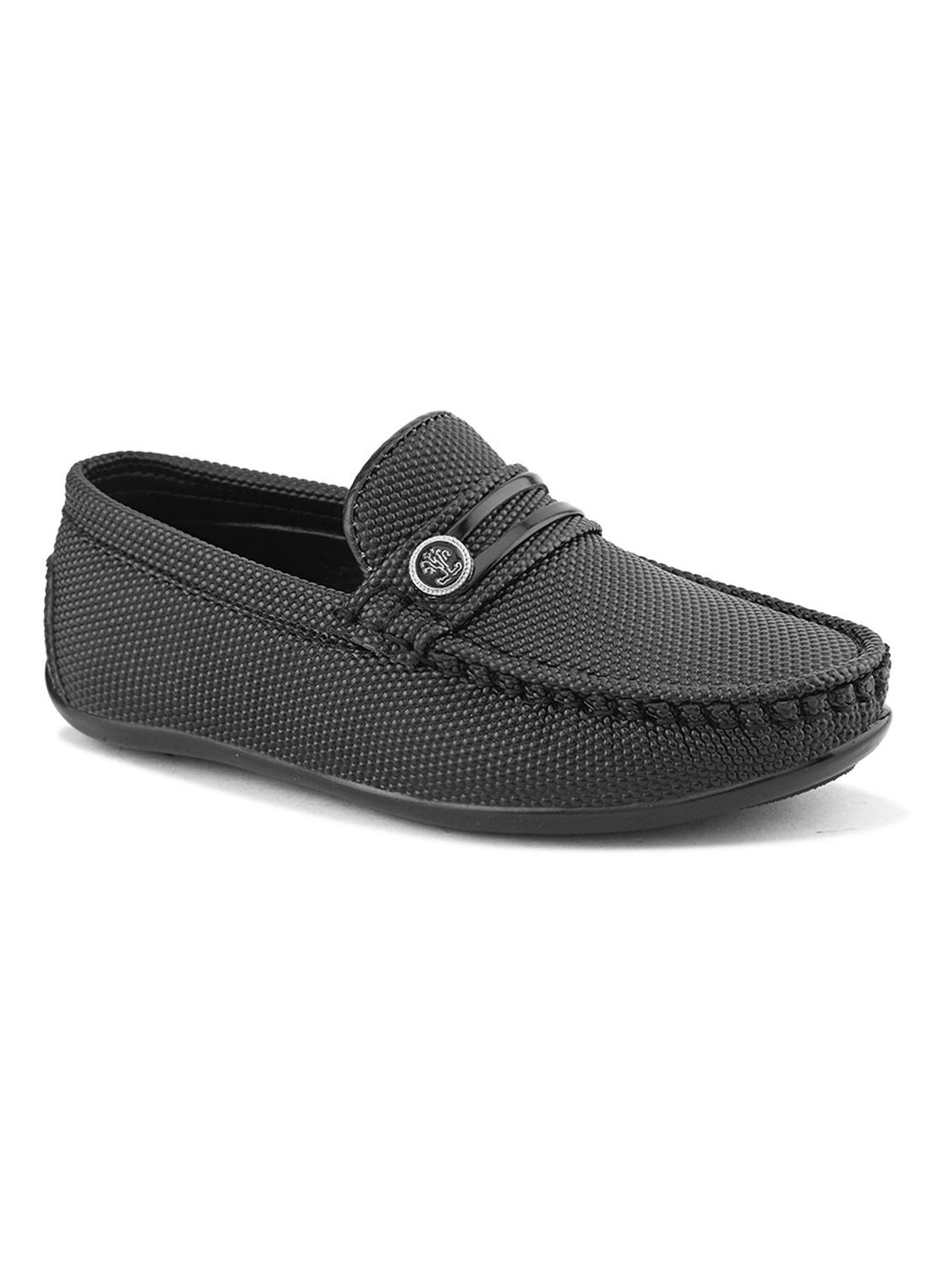 kids black textured leatherette loafer