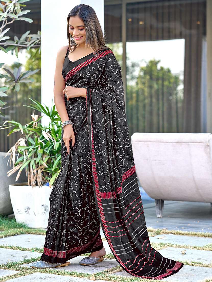 women printed ready to wear saree with blouse