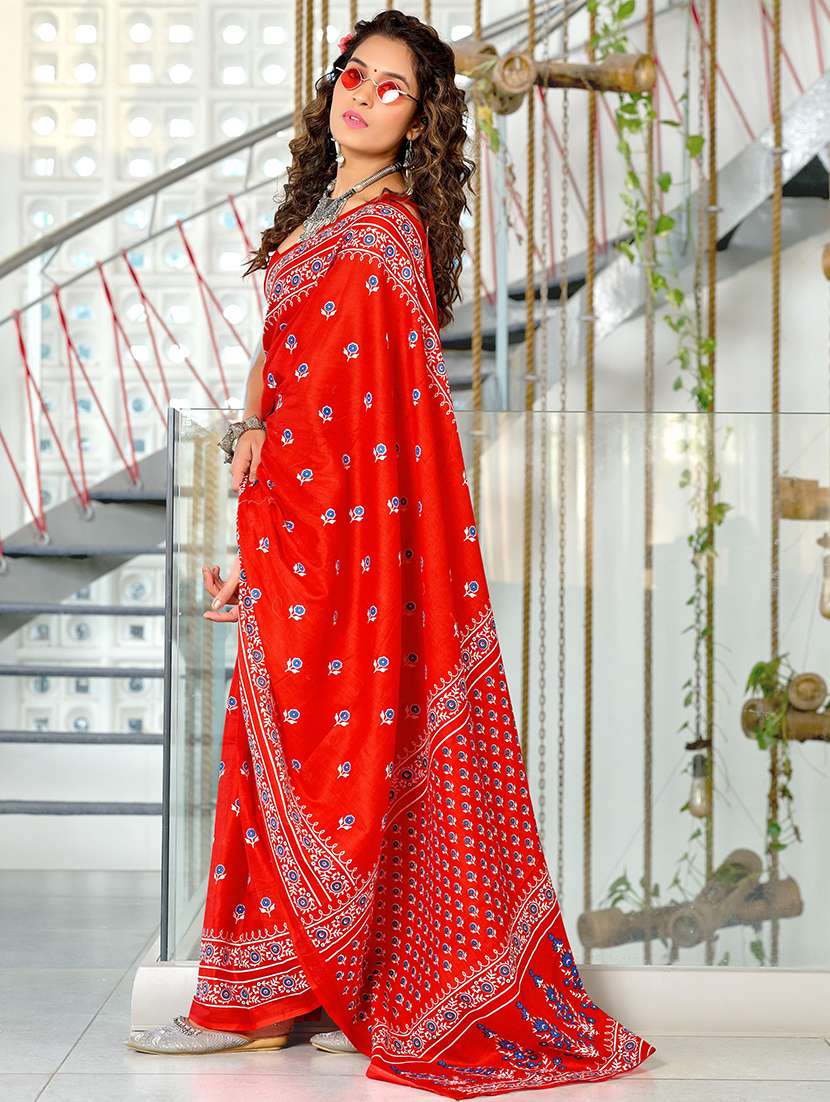 women printed ready to wear saree with blouse