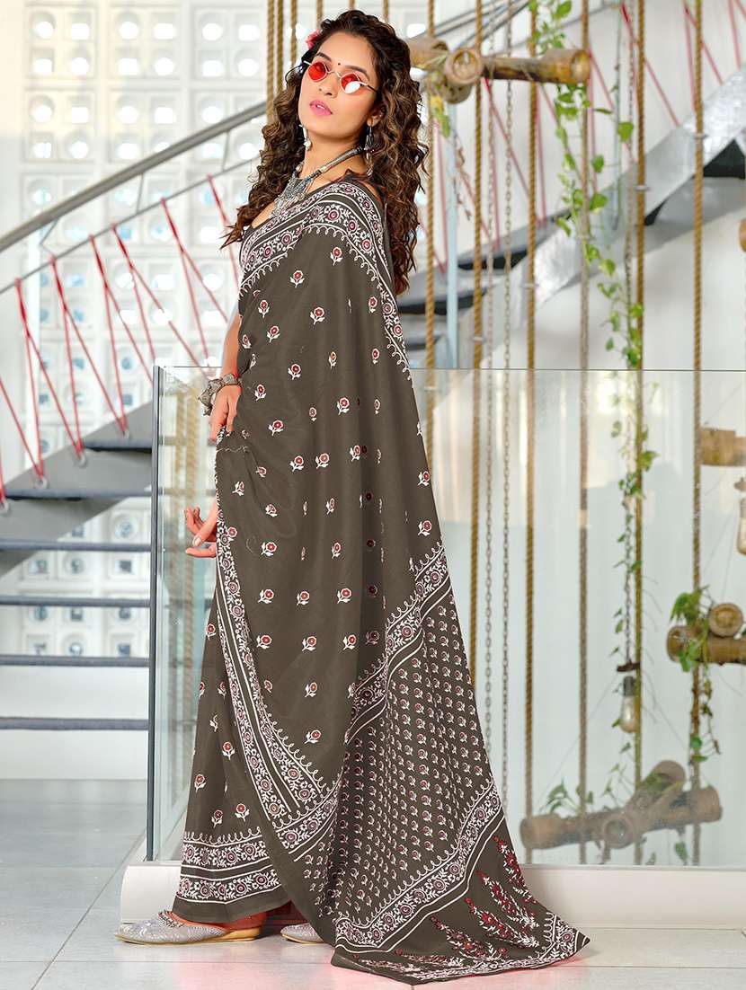 women printed ready to wear saree with blouse
