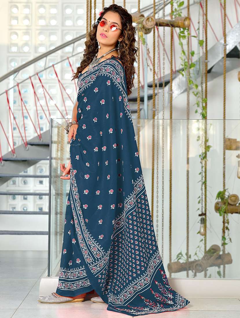 women printed ready to wear saree with blouse