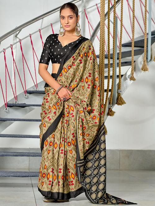 women ikat printed ready to wear saree with blouse - 21960201 -  Standard Image - 0