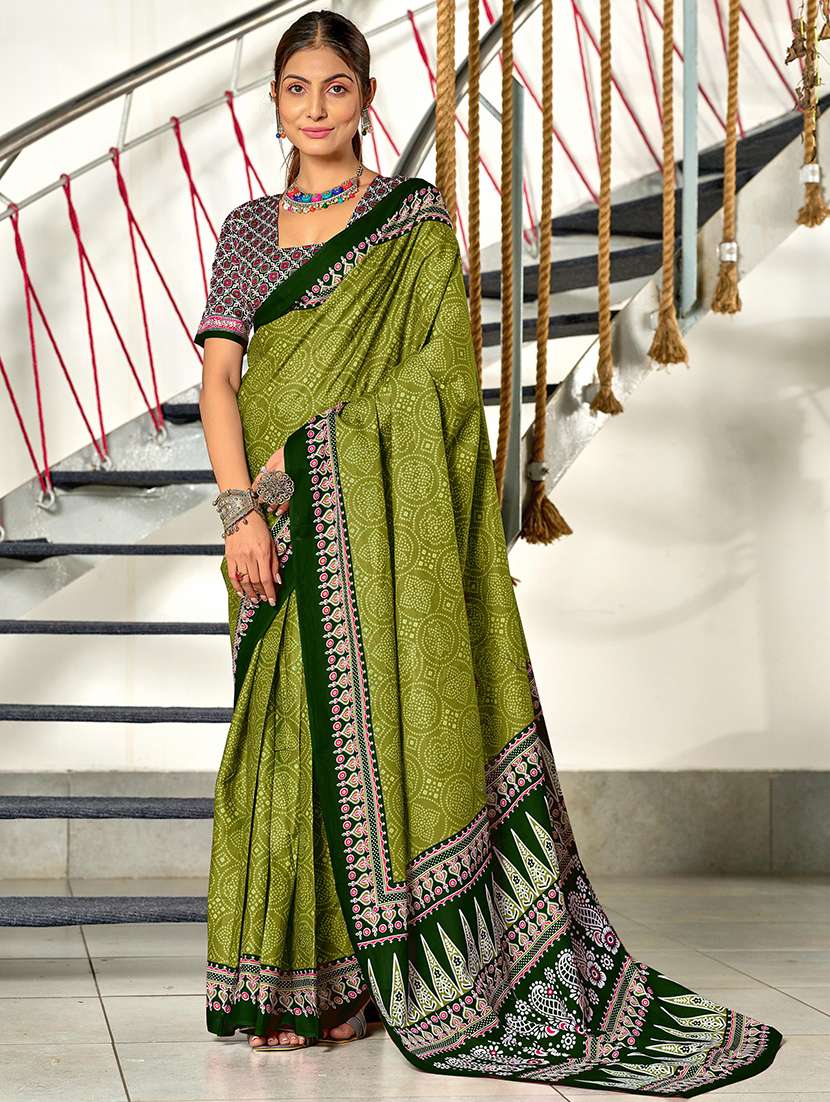 women bandhani printed ready to wear saree with blouse