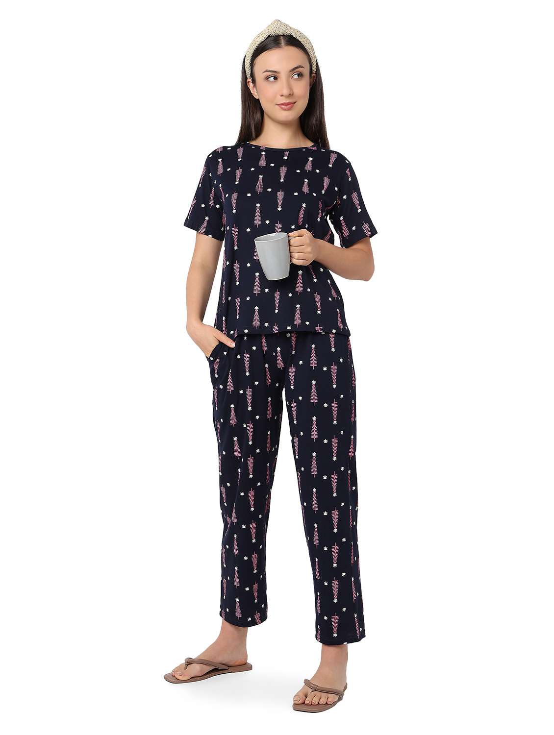 women printed nightwear pyjama set