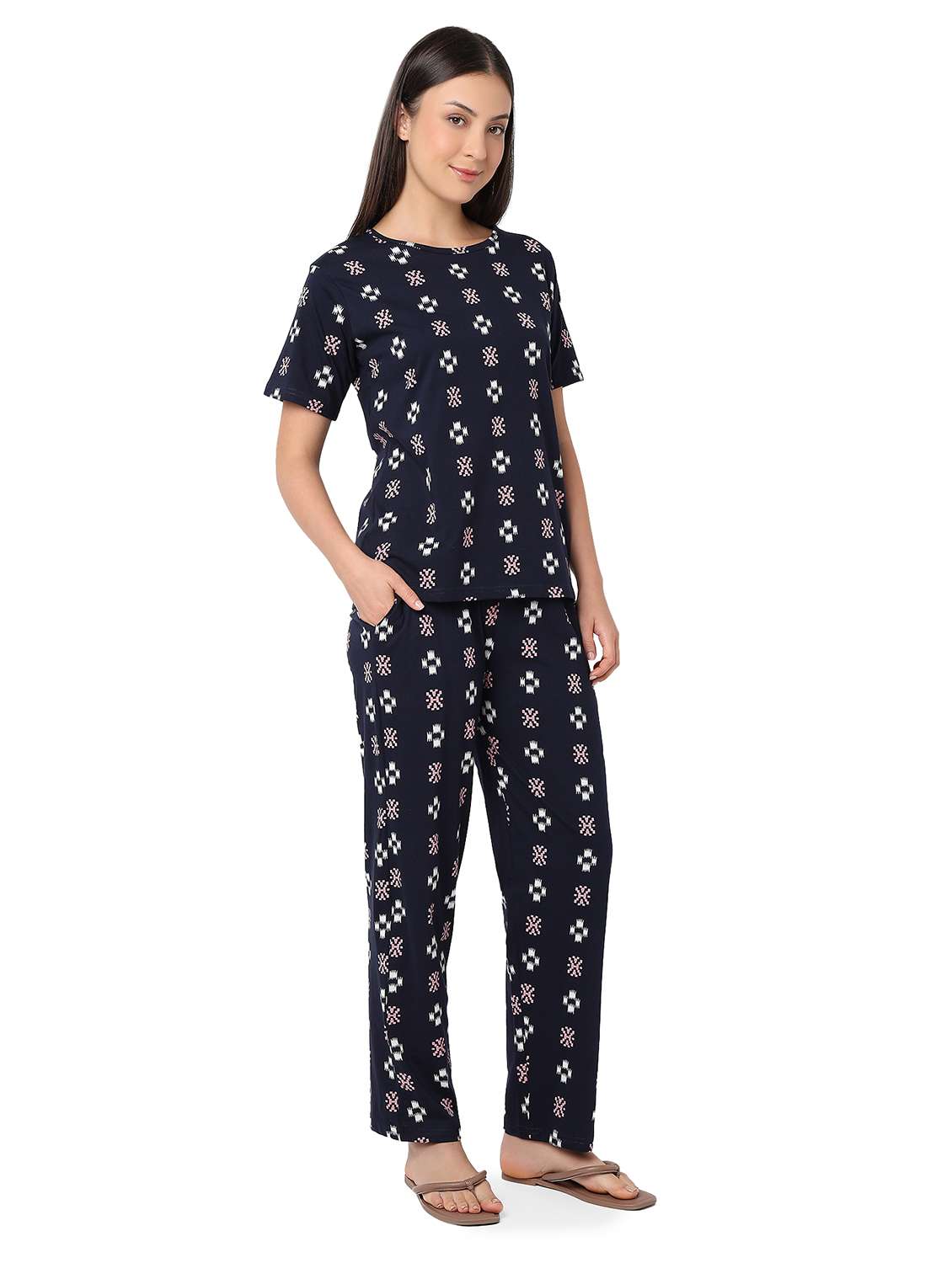 women printed nightwear pyjama set - 21960220 - Standard Image - 2
