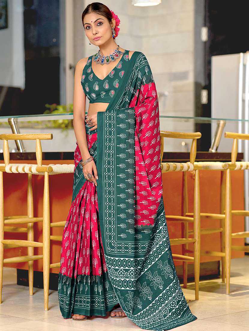 women printed ready to wear saree with blouse