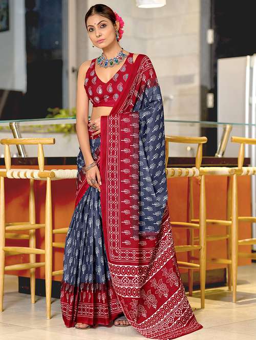 women printed ready to wear saree with blouse - 21960224 -  Standard Image - 0