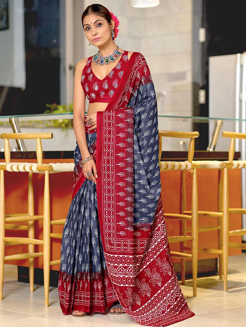 women printed ready to wear saree with blouse