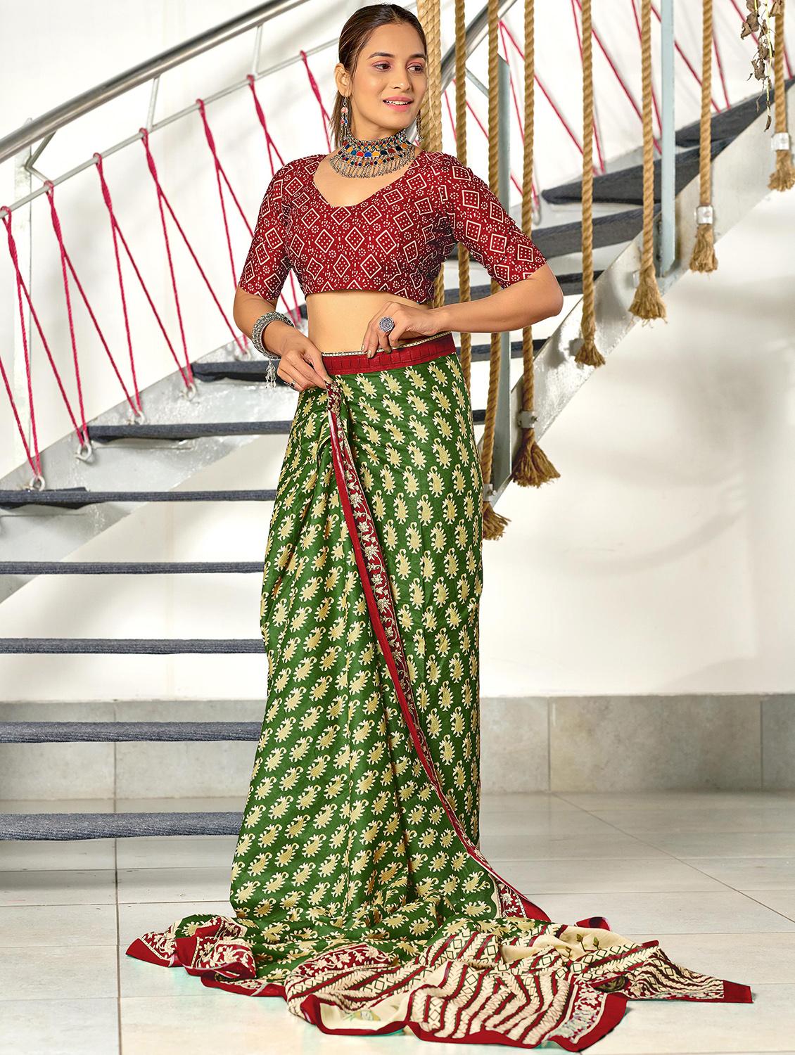 women printed ready to wear saree with blouse - 21960225 - Standard Image - 2