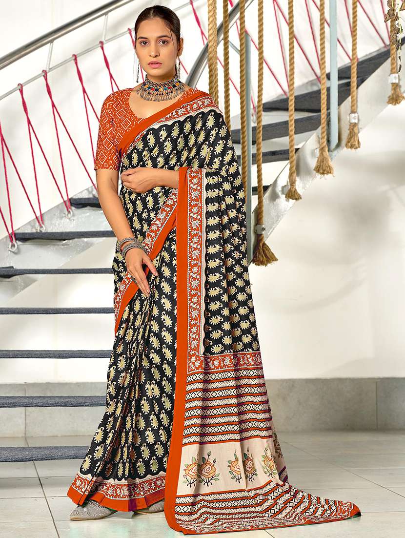 women printed ready to wear saree with blouse