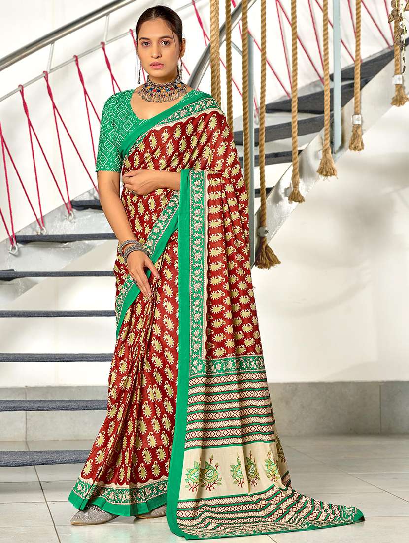 women printed ready to wear saree with blouse