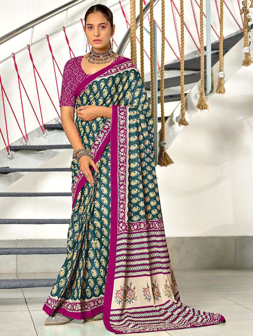 women printed ready to wear saree with blouse