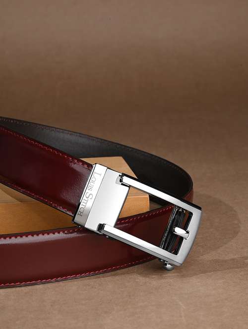 men maroon manual buckle leather belt - 21960232 - Standard Image - 0