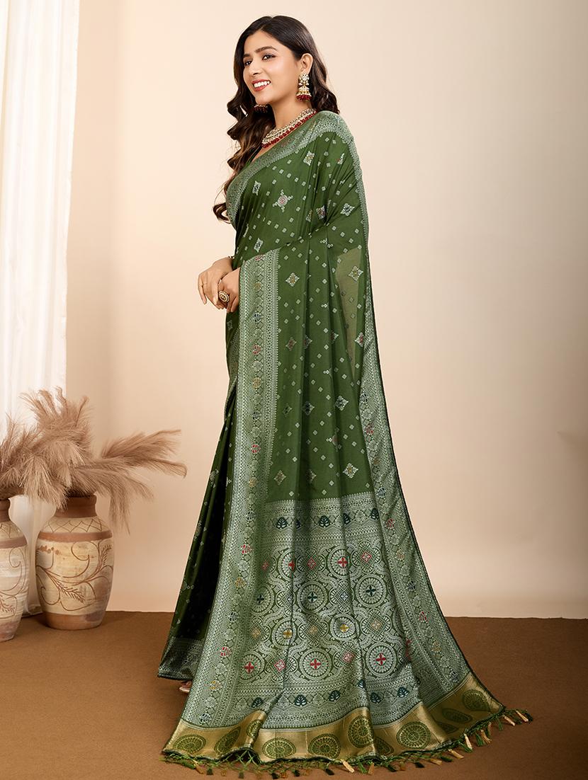 green art silk printed saree with blouse - 21960242 - Standard Image - 2