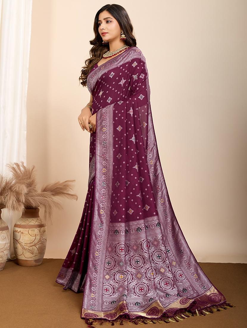 magenta art silk printed saree with blouse - 21960244 - Standard Image - 2