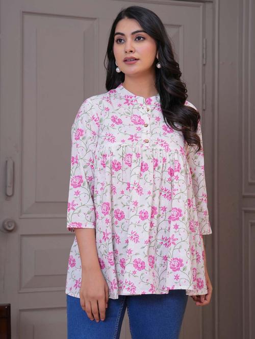 women floral three quarter sleeve peplum tunic - 21960282 -  Standard Image - 0