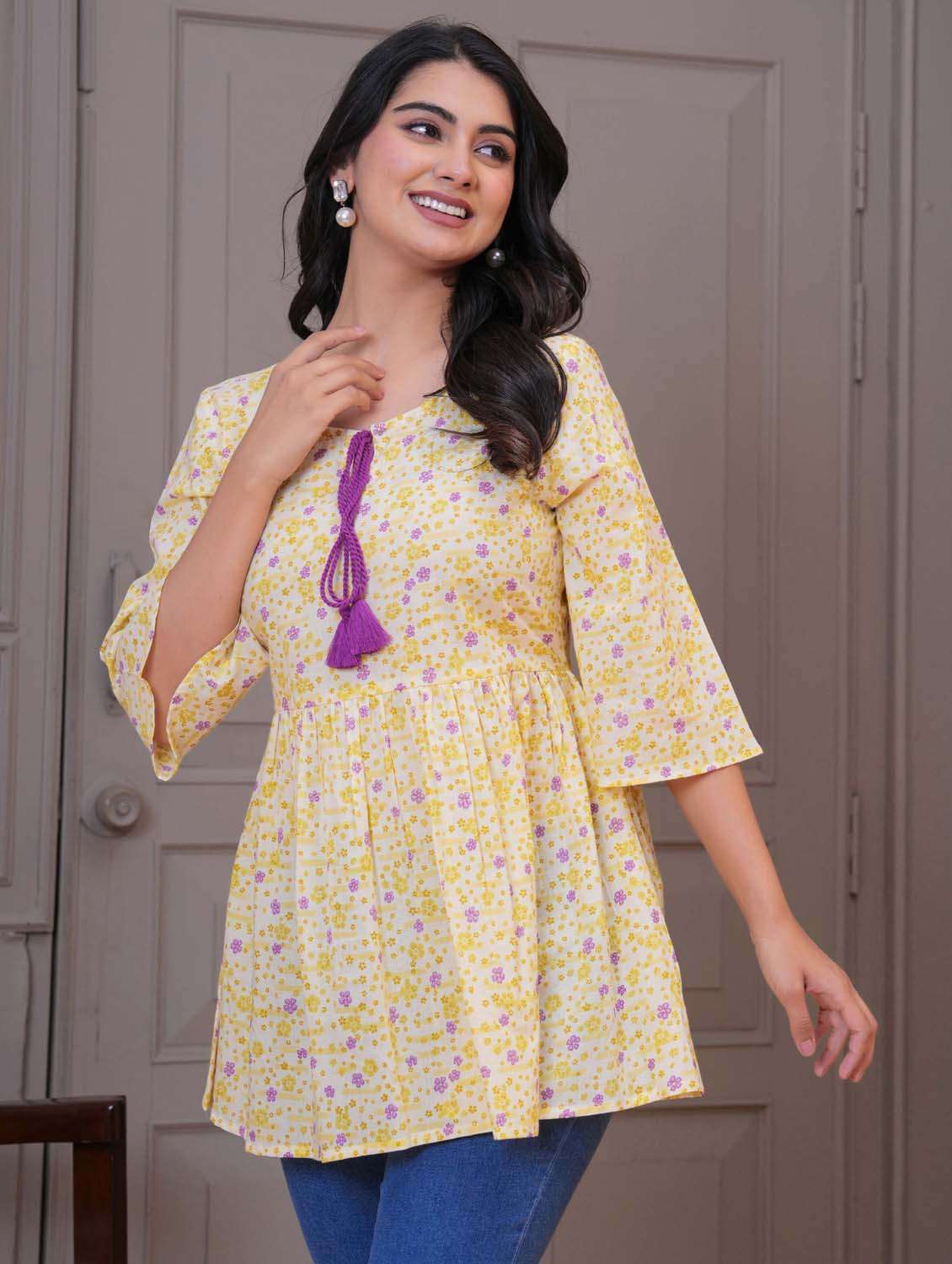 yellow cotton flared tunic