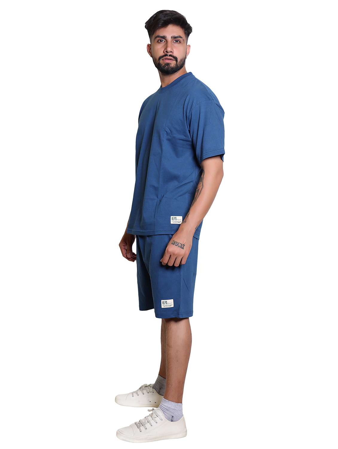 men solid short sleeve t-shirt & shorts co-ord set - 21960303 -  Standard Image - 2