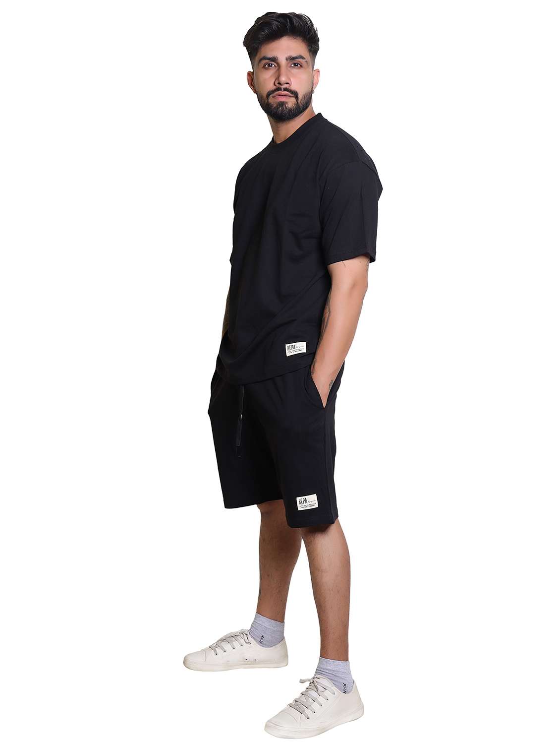 men solid short sleeve t-shirt & shorts co-ord set - 21960304 -  Standard Image - 2