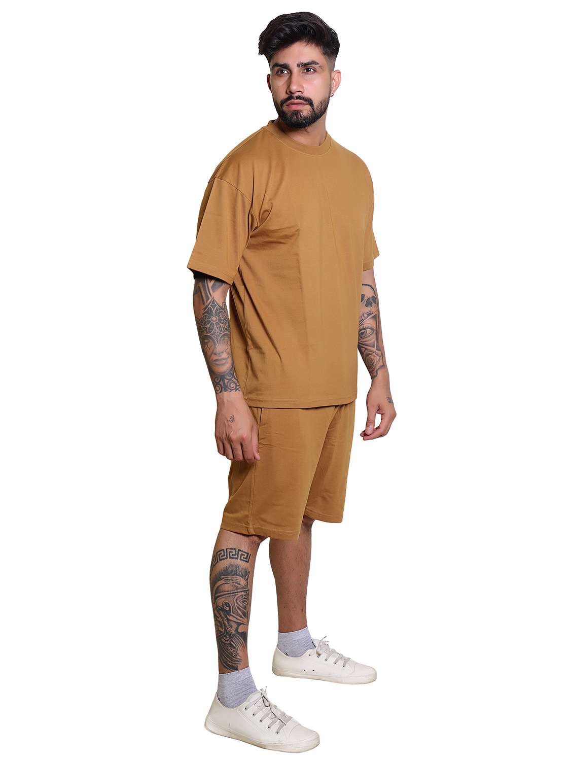 men solid short sleeve t-shirt & shorts co-ord set - 21960305 -  Standard Image - 2