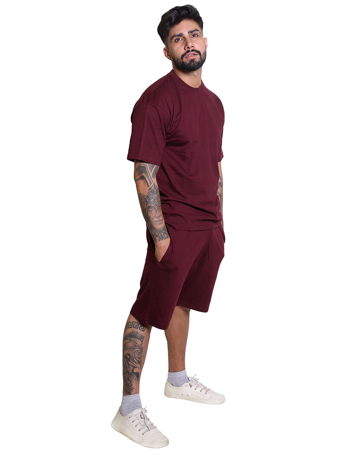 men solid short sleeve t-shirt & shorts co-ord set - 21960306 -  Standard Image - 2