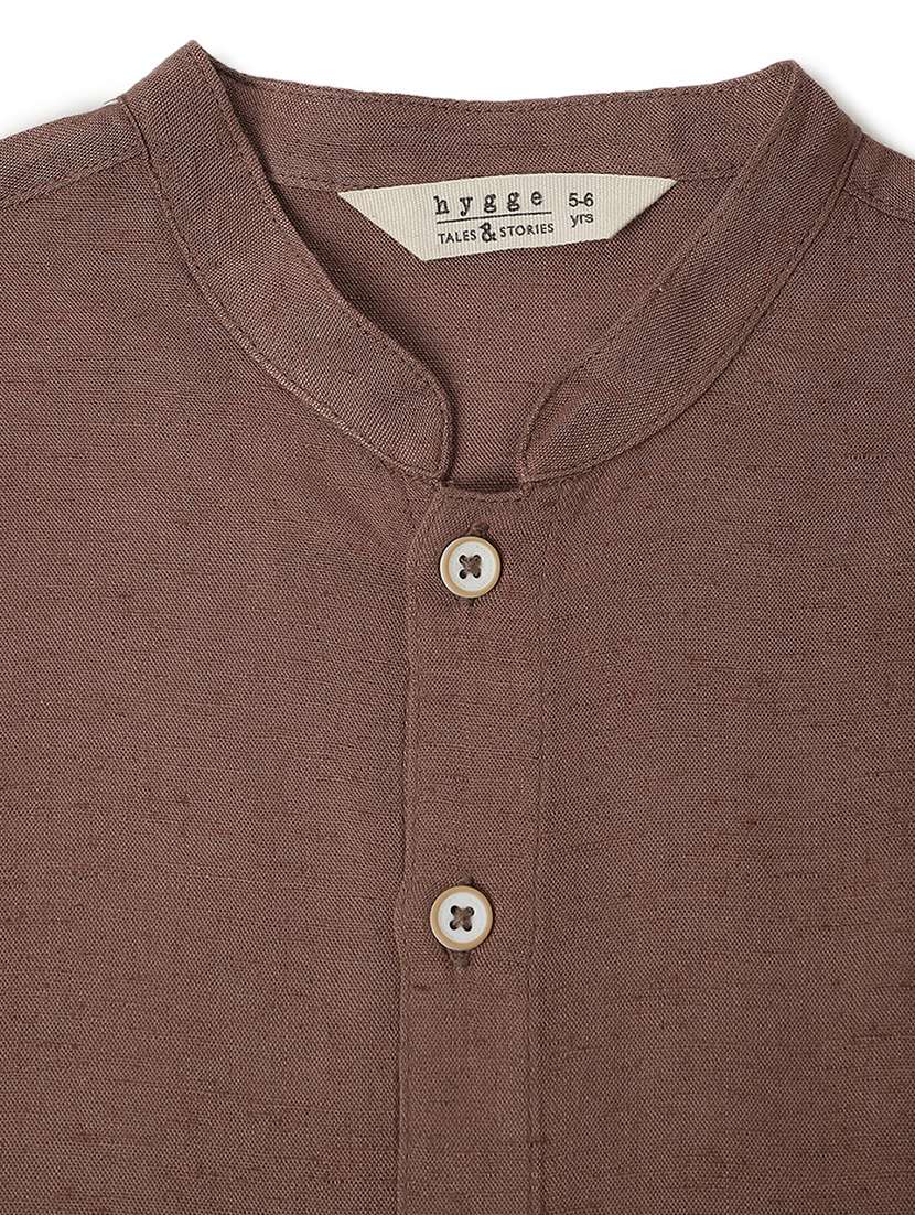 boys brown solid mandarin collar shirt - 21960308 -  Standard Image - 2