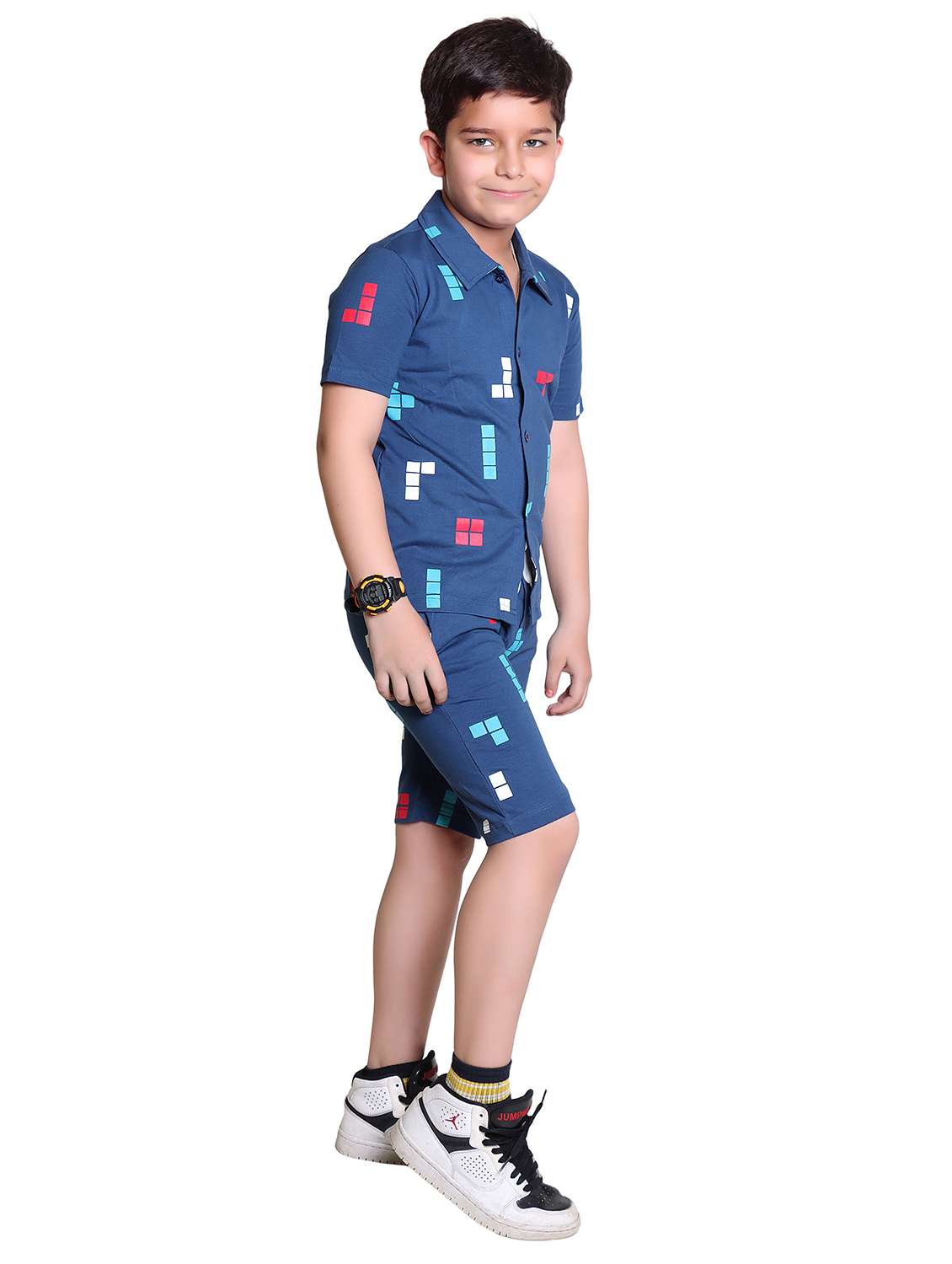 boys printed shirt & shorts co-ord set - 21960309 -  Standard Image - 2