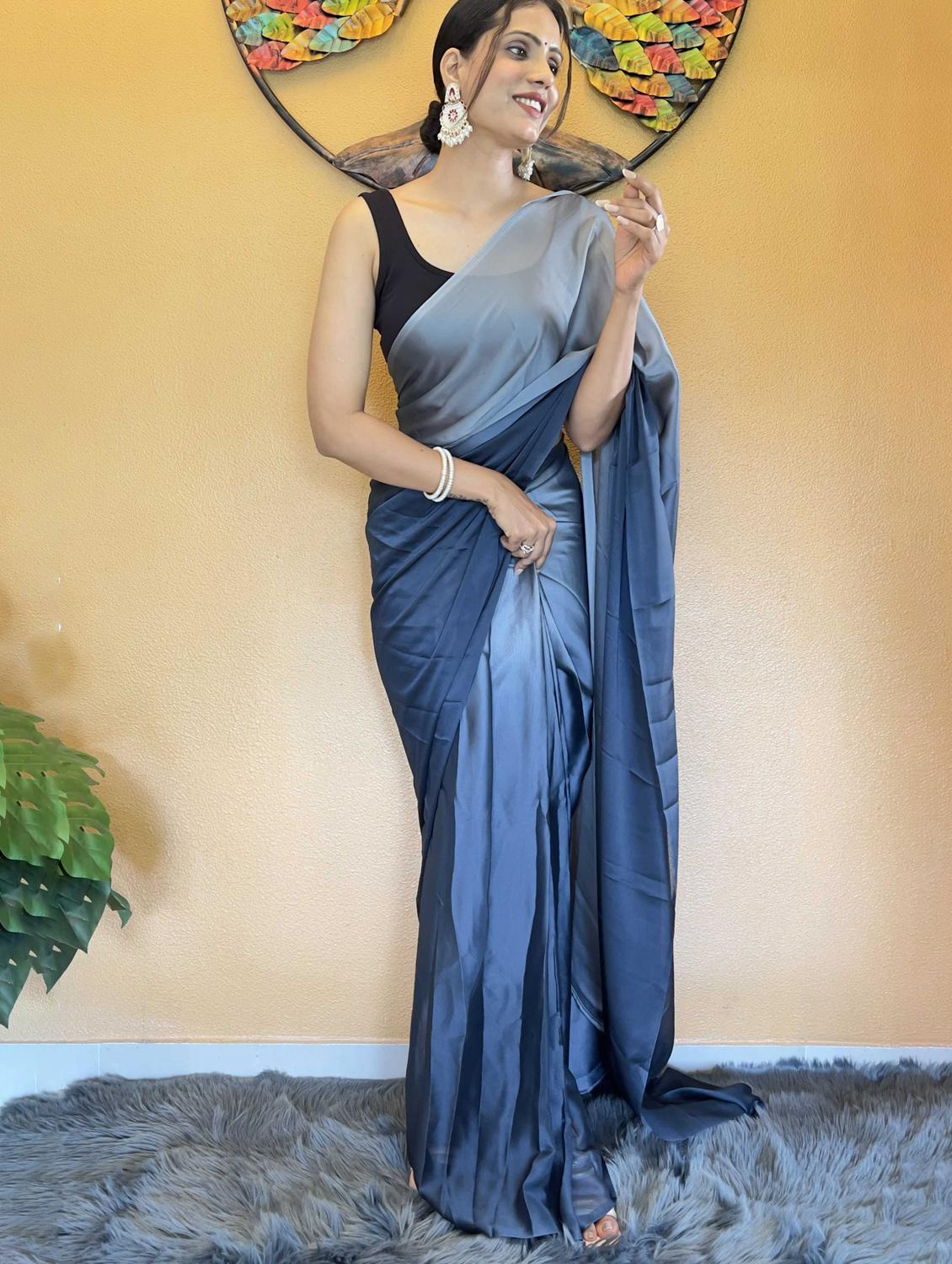 women ombre ready to wear saree with blouse - 21960336 - Standard Image - 2