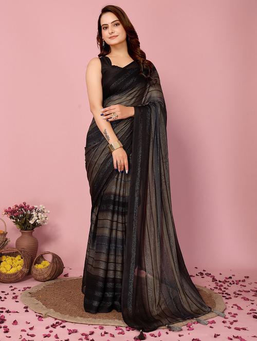 women striped ready to wear saree with blouse - 21960368 - Standard Image - 0