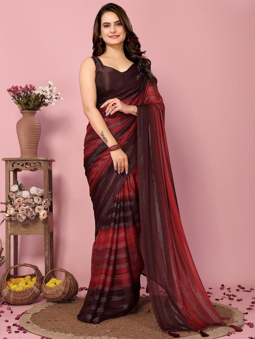 women striped ready to wear saree with blouse