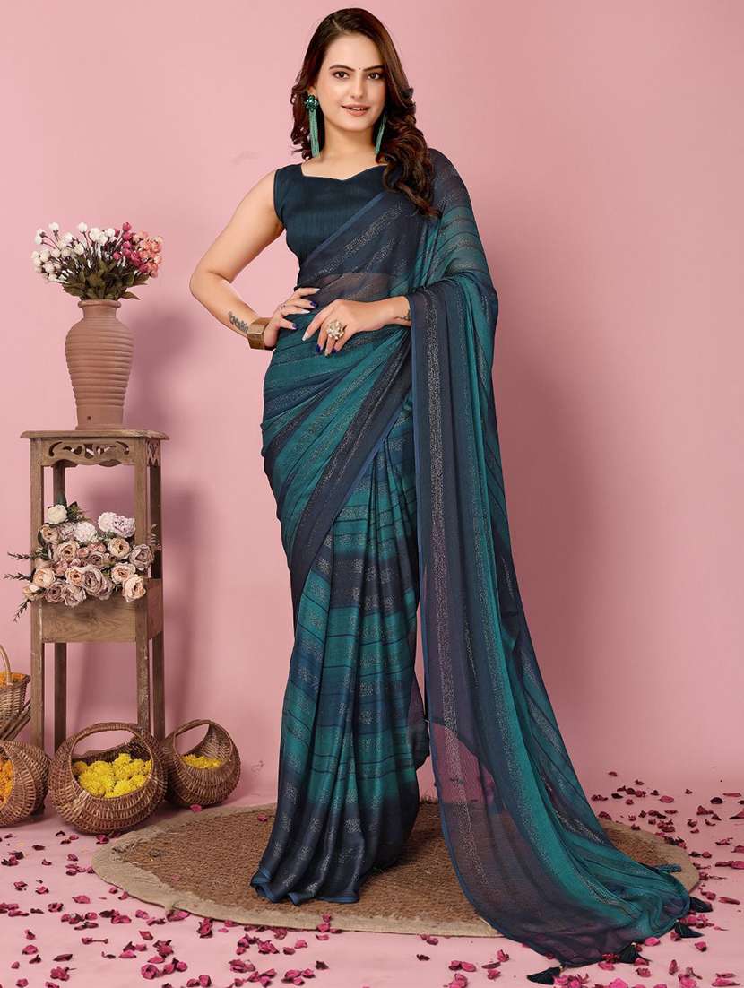 women striped ready to wear saree with blouse