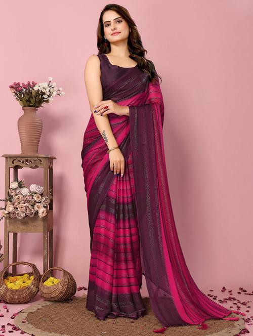 women striped ready to wear saree with blouse - 21960372 - Standard Image - 0