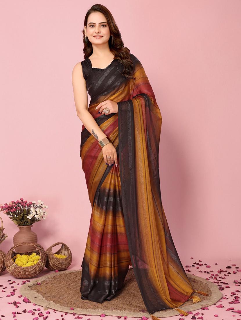 women striped ready to wear saree with blouse - 21960373 -  Zoom Image - 0