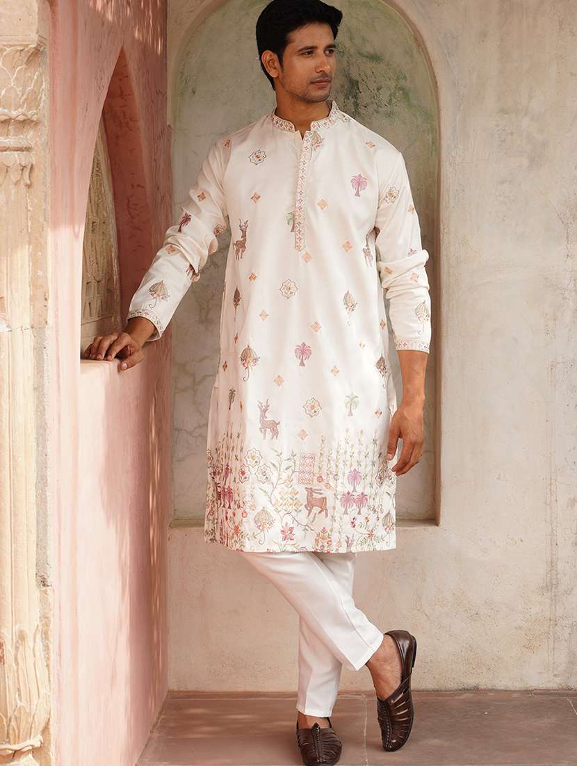 men white embroidered kurta and pyjama set  - 21960387 -  Standard Image - 2