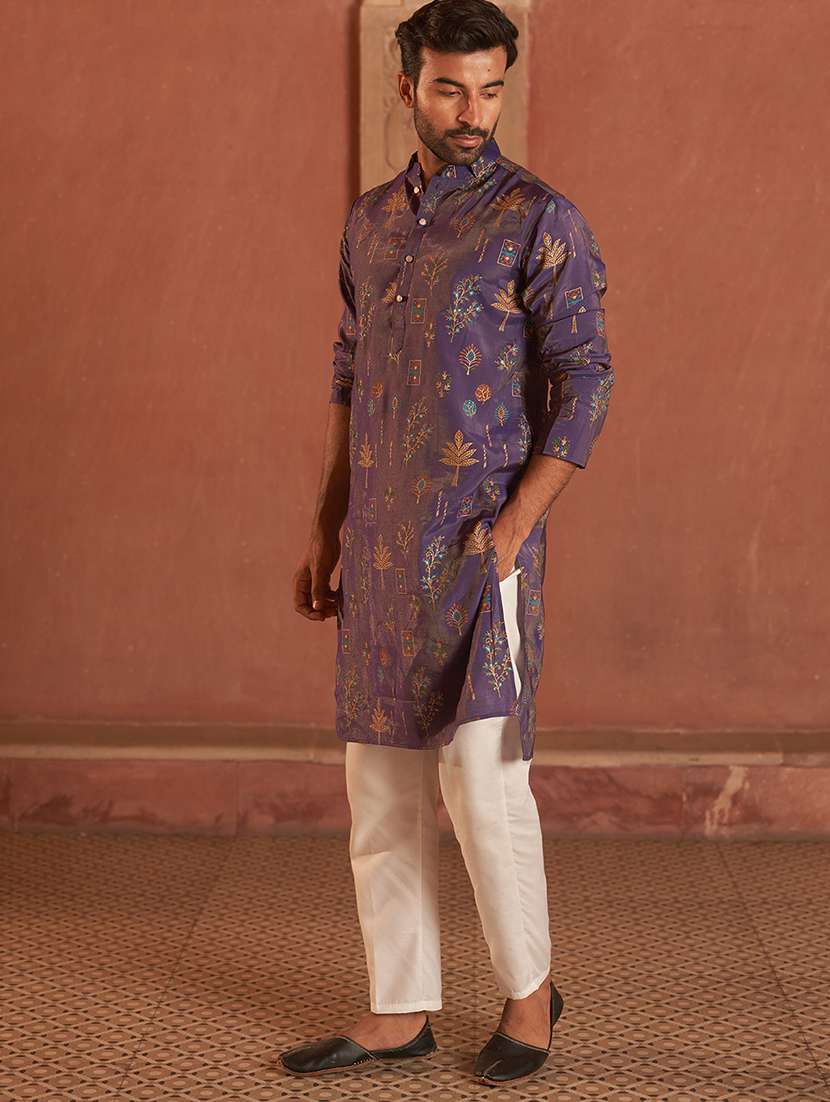 men purple embroidered kurta and pyjama set  - 21960393 -  Standard Image - 2
