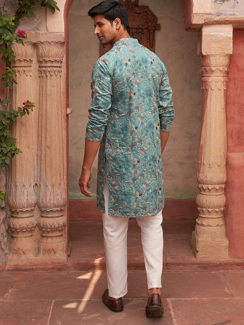 men ligh blue embroidered kurta and pyjama set  - 21960397 -  Standard Image - 2