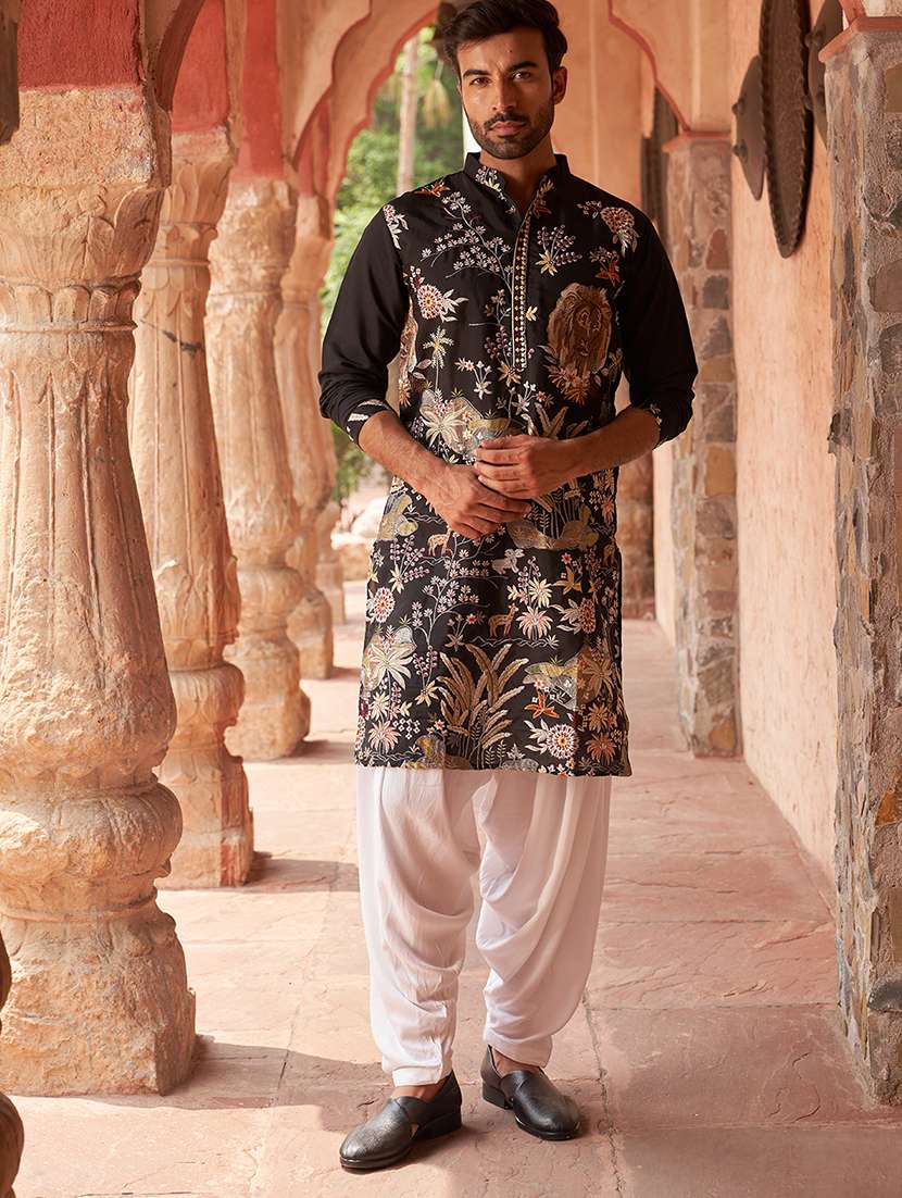 men black embroidered kurta and salwar set  - 21960403 -  Standard Image - 2
