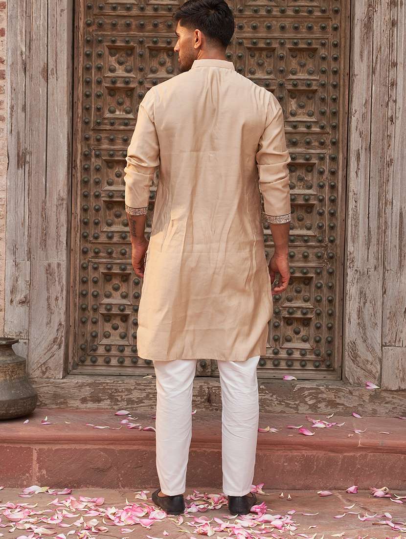 men beige embroidered kurta and pyjama set  - 21960405 -  Standard Image - 2