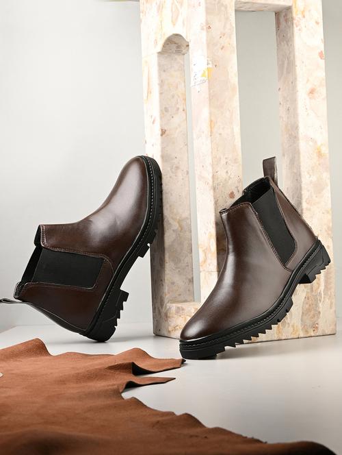 men brown solid high ankle boot - 21960410 - Standard Image - 0