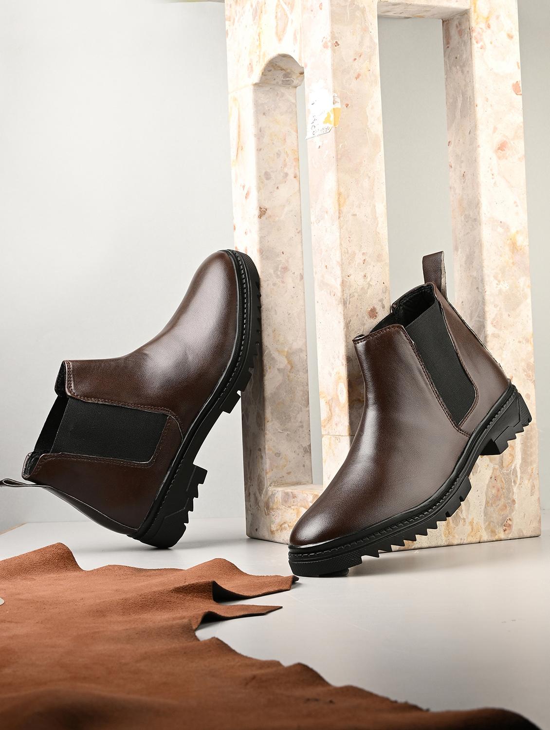 men brown solid high ankle boot - 21960410 - Zoom Image - 0