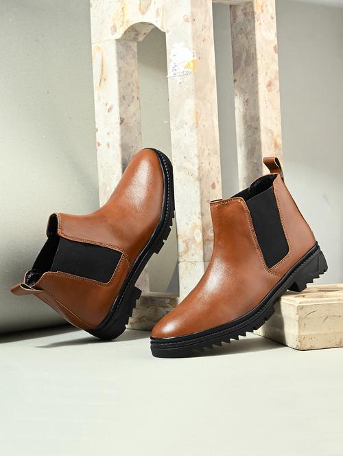 men tan solid high ankle boot - 21960411 - Standard Image - 0