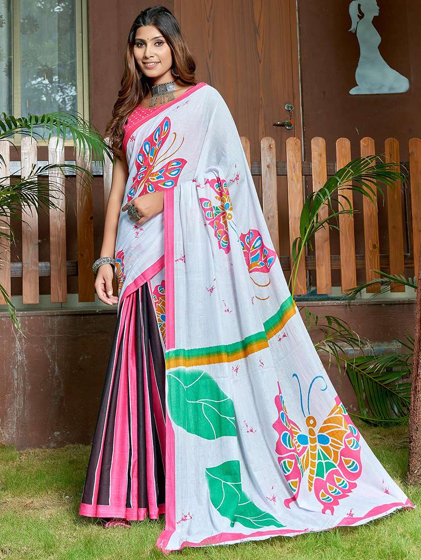 women printed casual wear saree with blouse