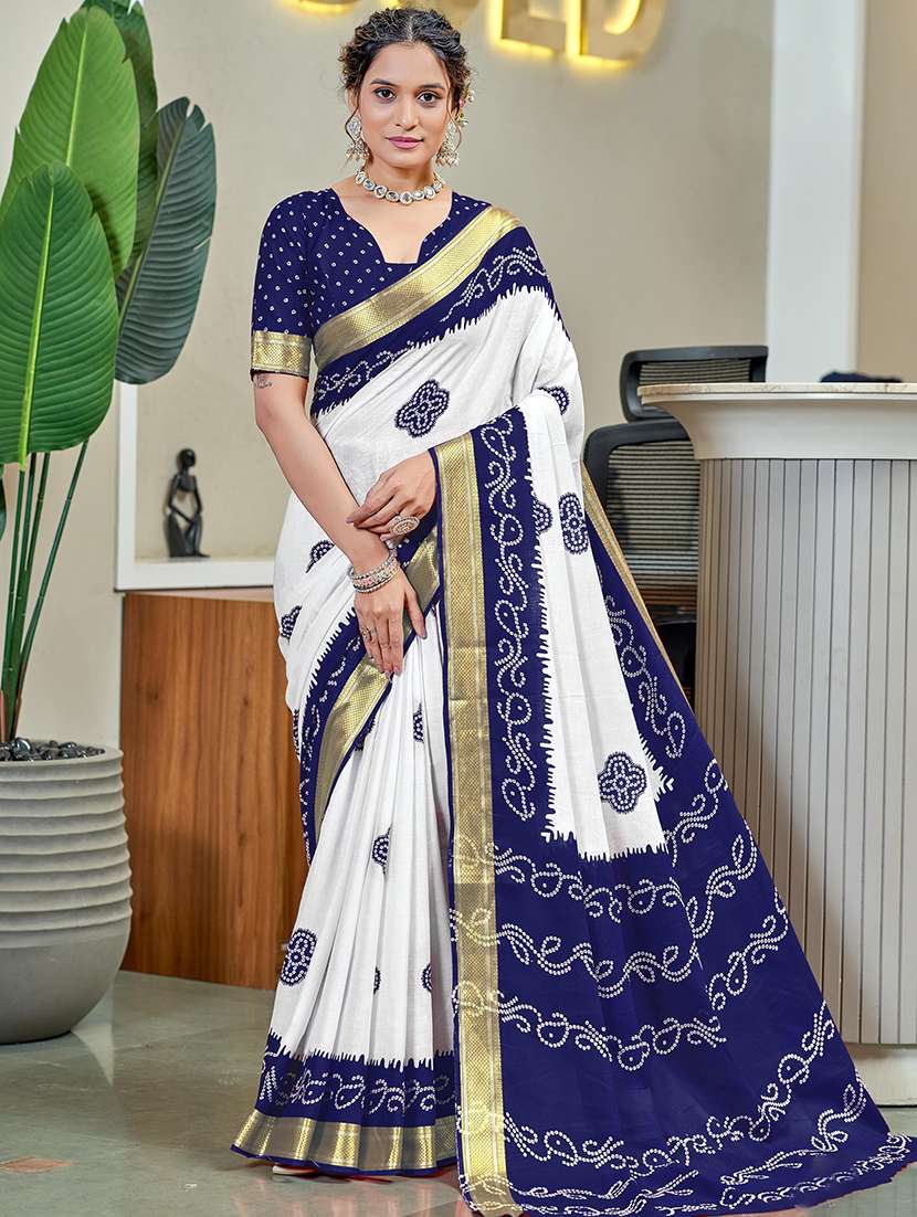 women bandhani printed saree with blouse
