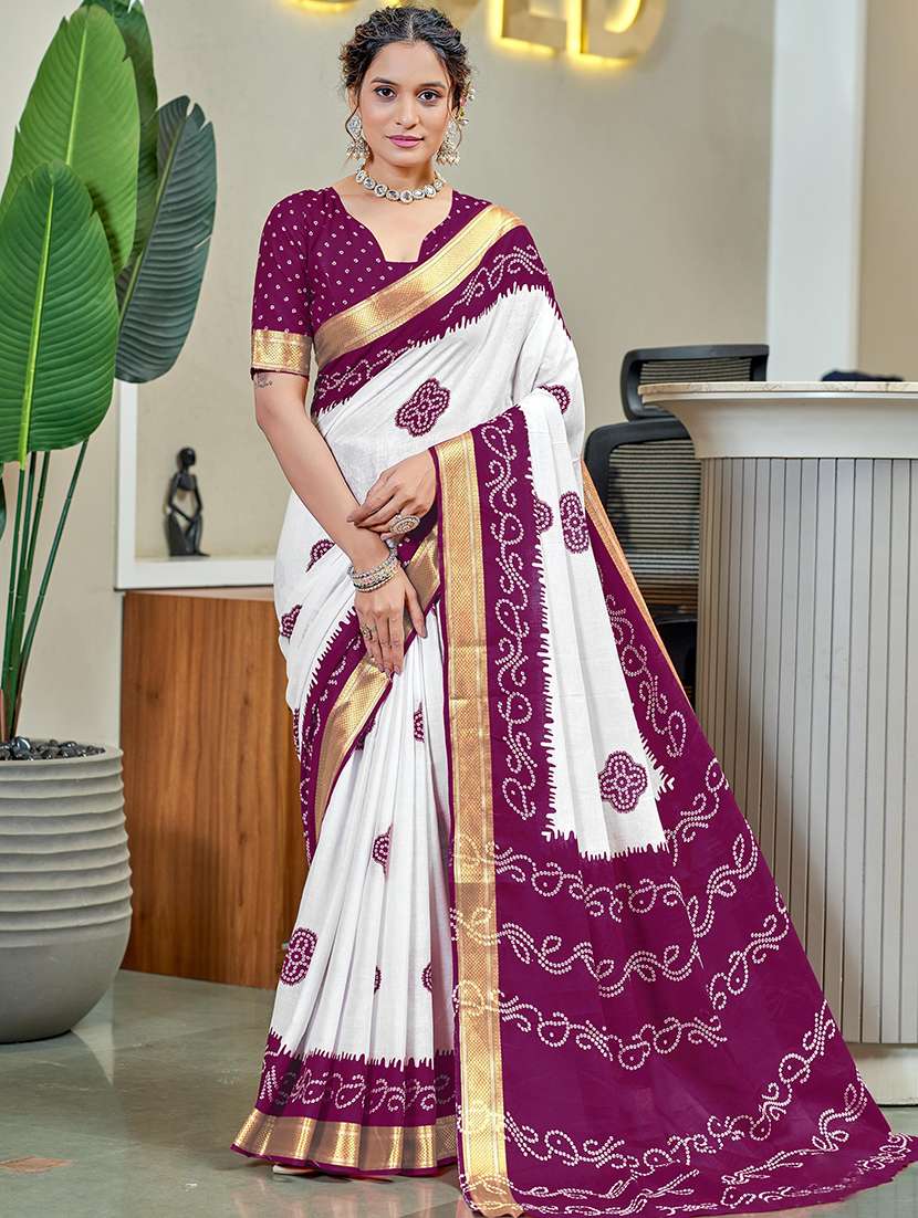 women bandhani printed saree with blouse