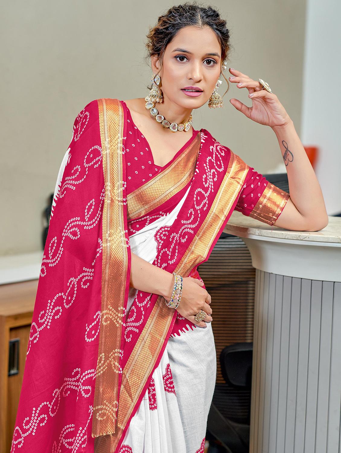 women bandhani printed saree with blouse - 21960496 - Standard Image - 2